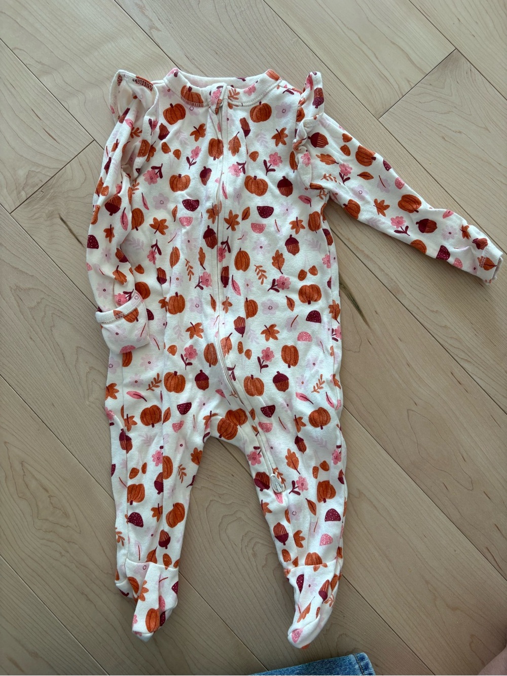 Old Navy Pumpkin & Leaf Footed One-Piece - White, Orange & Pink